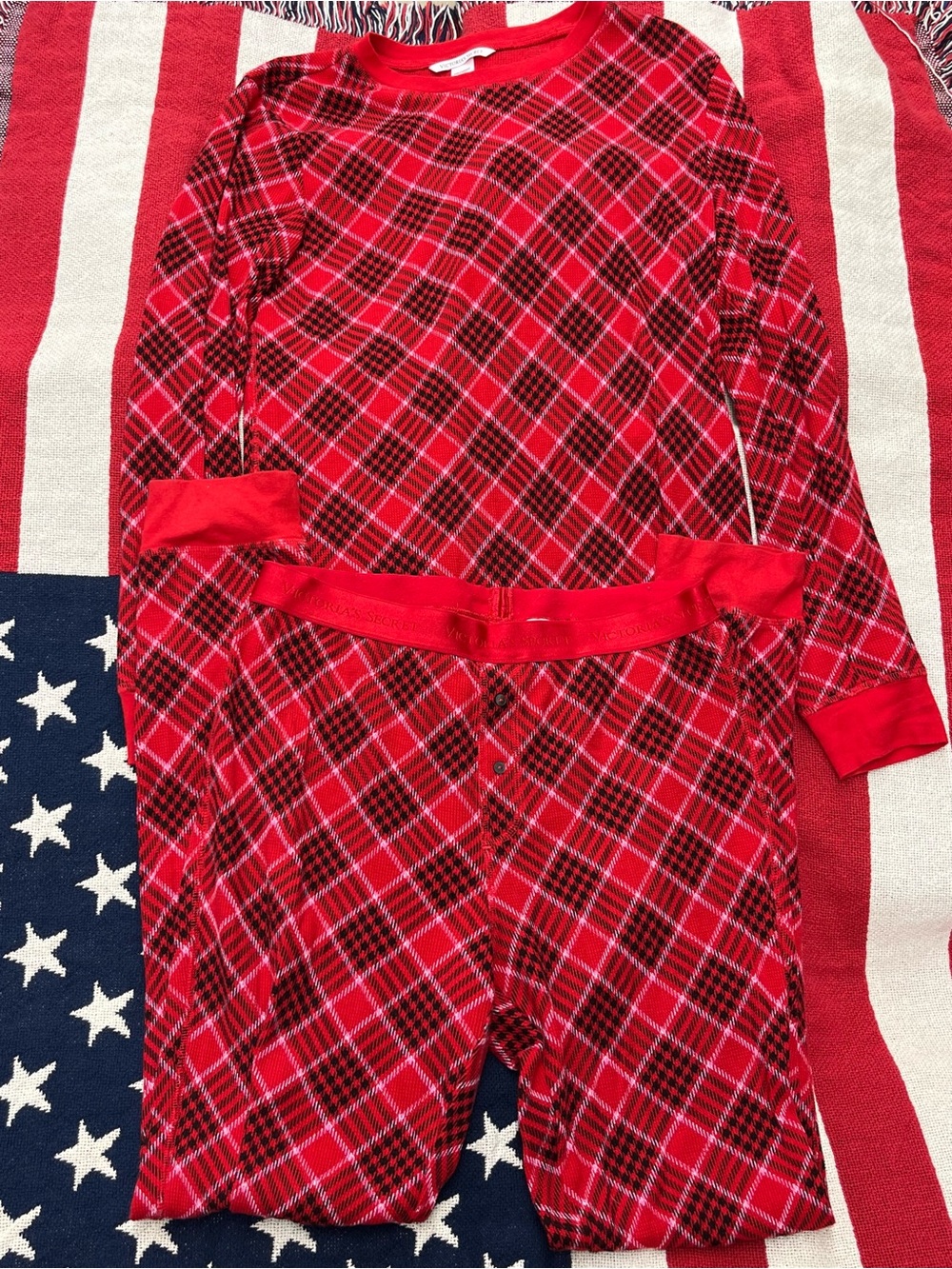 Women's Red Plaid Pajama Set Long Sleeve Top and Pants Size Medium